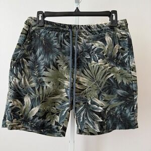 Nifty Genius sz S Green Tropical Palm Leaf Linen Drawstring Shorts  Resortwear